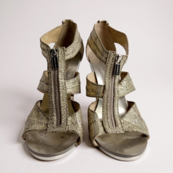 Michael Kors Berkley Silver Metallic Leather Zip Heels Women’s 11M Glam Party - Picture 3 of 11